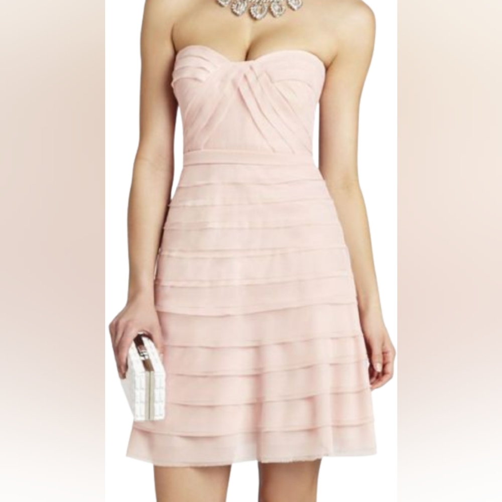BCBG cocco strapless ruffle tulle dress color pink size 12